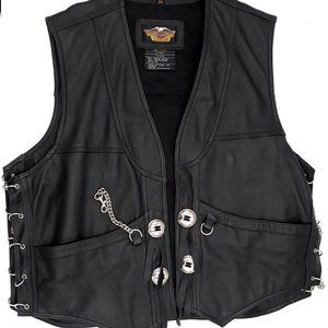 Harley Davidson Black Leather Chain Sides Chain Men's Sz 3XL LongHorn Chapter Gr